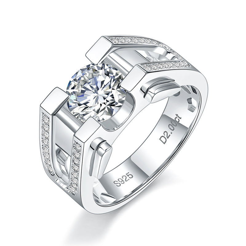 Moissanite Ring for Men, 925 Silver 18K Gold Finish Wedding Band product image