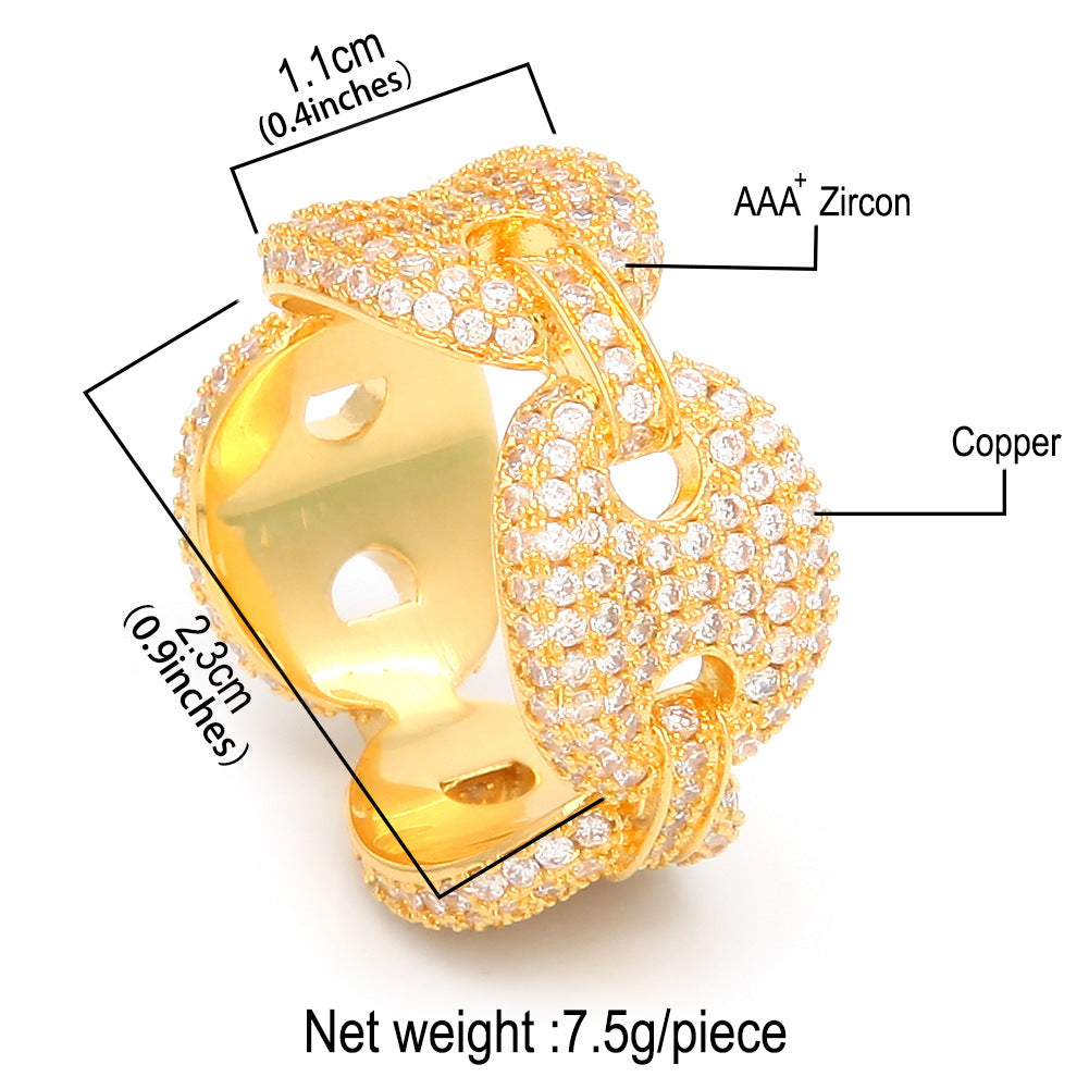 Unisex Hip Hop Round Cubic Zirconia Ring in Gold or Silver Tone