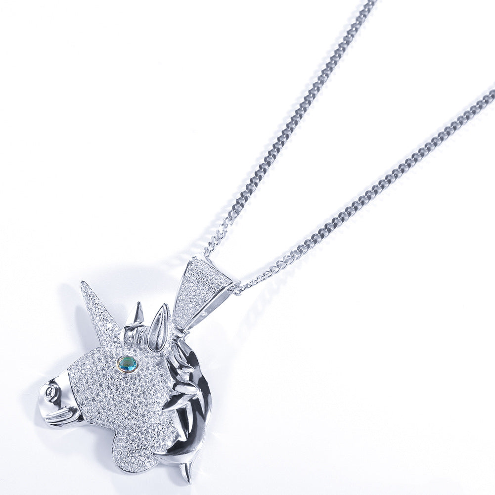 Iced Unicorn Head Pendant Necklace for Women – Cubic Zirconia Statement Chain in Gold Plated or Silver Plated Finish