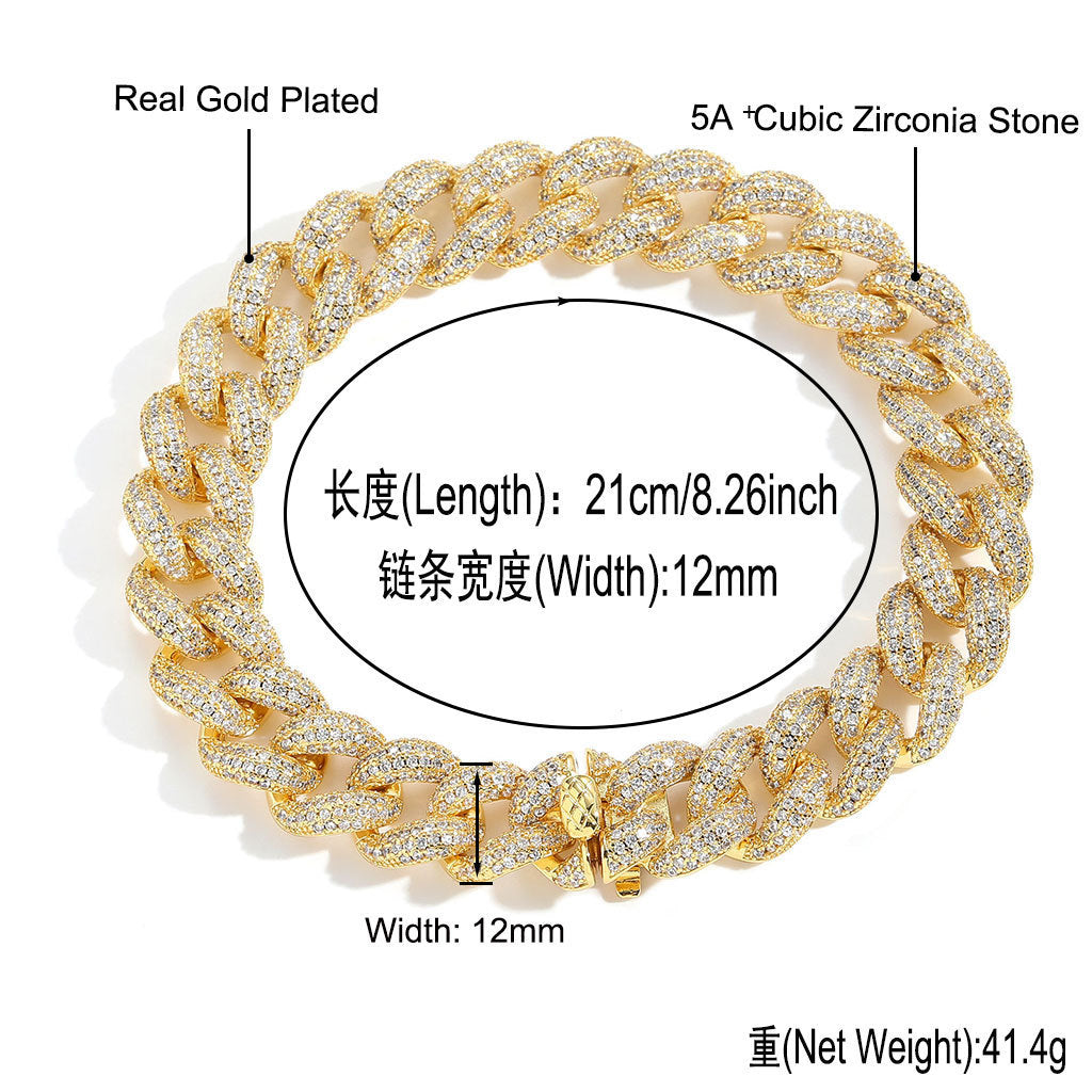 Light Luxury Cuban Link Bubble Cubic Zirconia Bracelet for Men