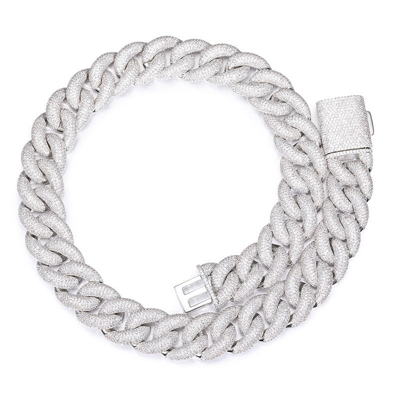 Iced Out Cuban Link Chain Necklace in Gold or Silver Tone – Geometric Round Cut Cubic Zirconia Hip Hop Jewelry for Men and Women product image