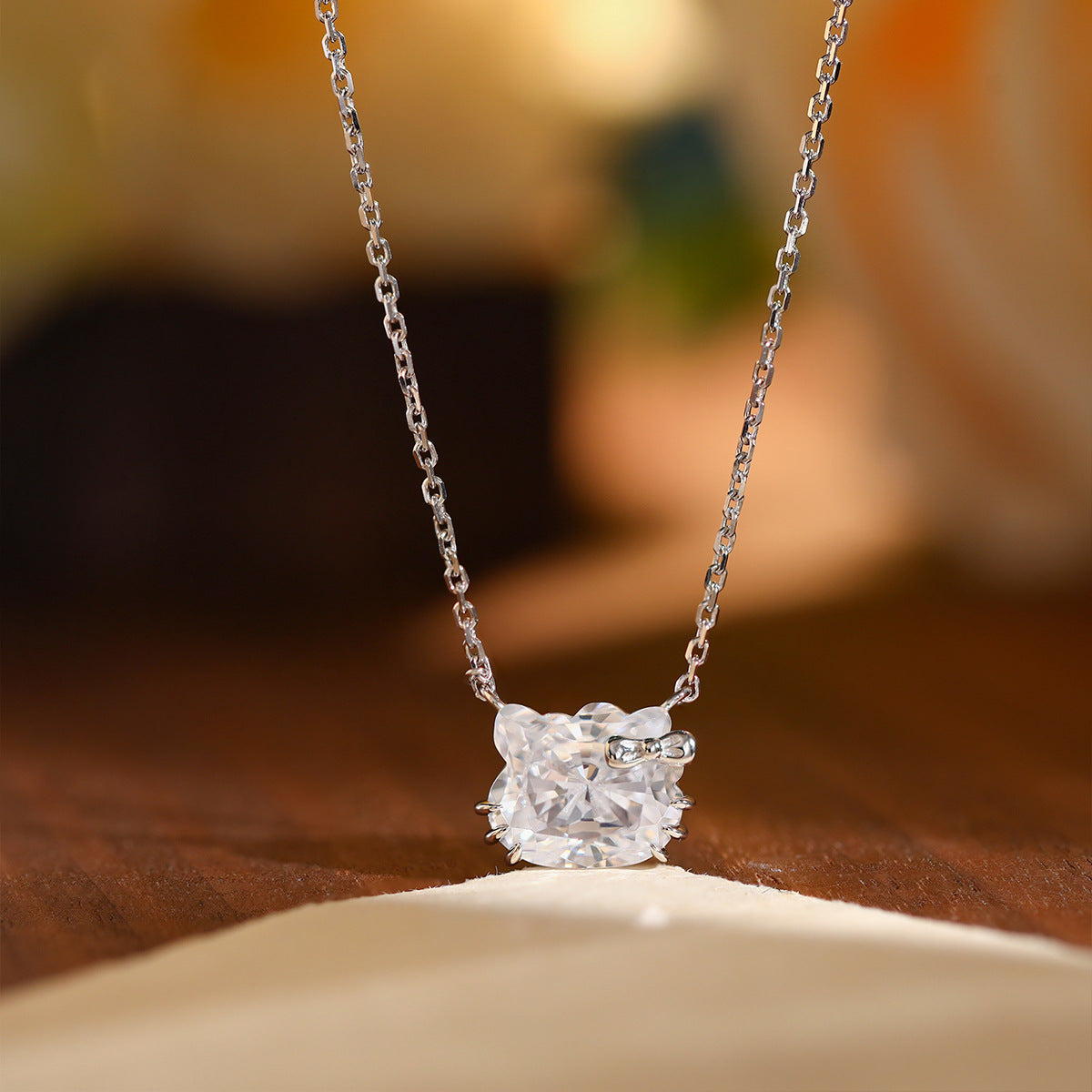 Square Crystal Necklace and Stud Earrings Set, Clear Stone Jewelry product image