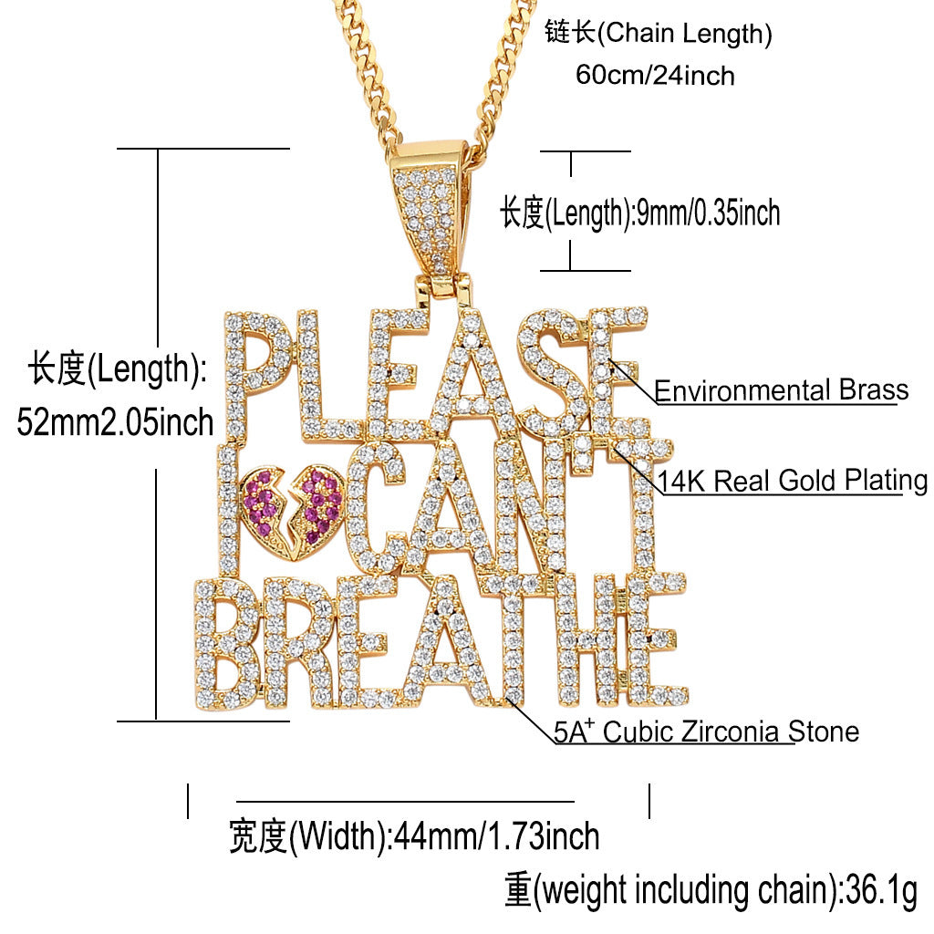 Hip Hop Heart Letter Cubic Zirconia Necklace for Men and Women