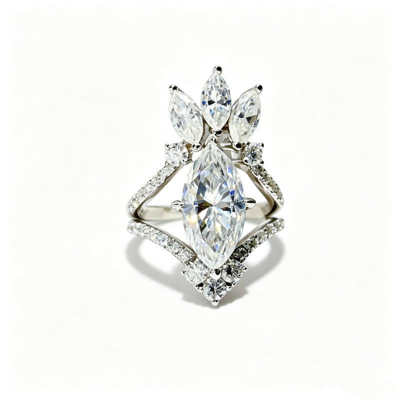 925 Silver Marquise Moissanite Ring for Women, 5 Carat Statement Ring Set, U-Shaped Stackable Engagement Style Ring product image