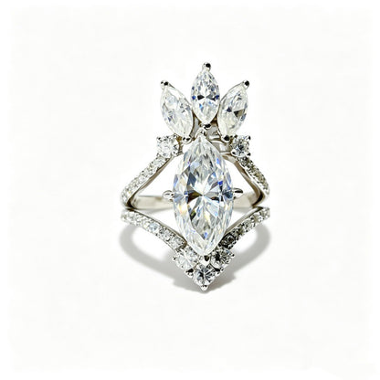 925 Silver Marquise Moissanite Ring for Women, 5 Carat Statement Ring Set, U-Shaped Stackable Engagement Style Ring
