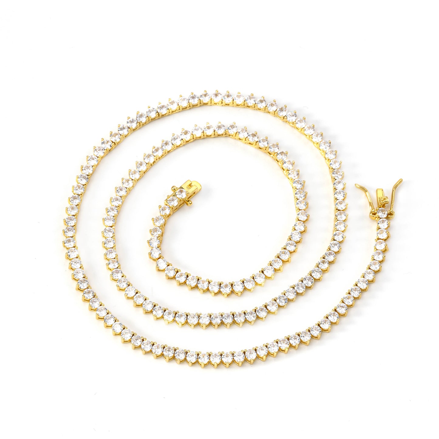 Unisex 3-Prong Tennis Chain Necklace & Bracelet, Iced Zirconia Geometric Chain Jewelry, 3mm/4mm