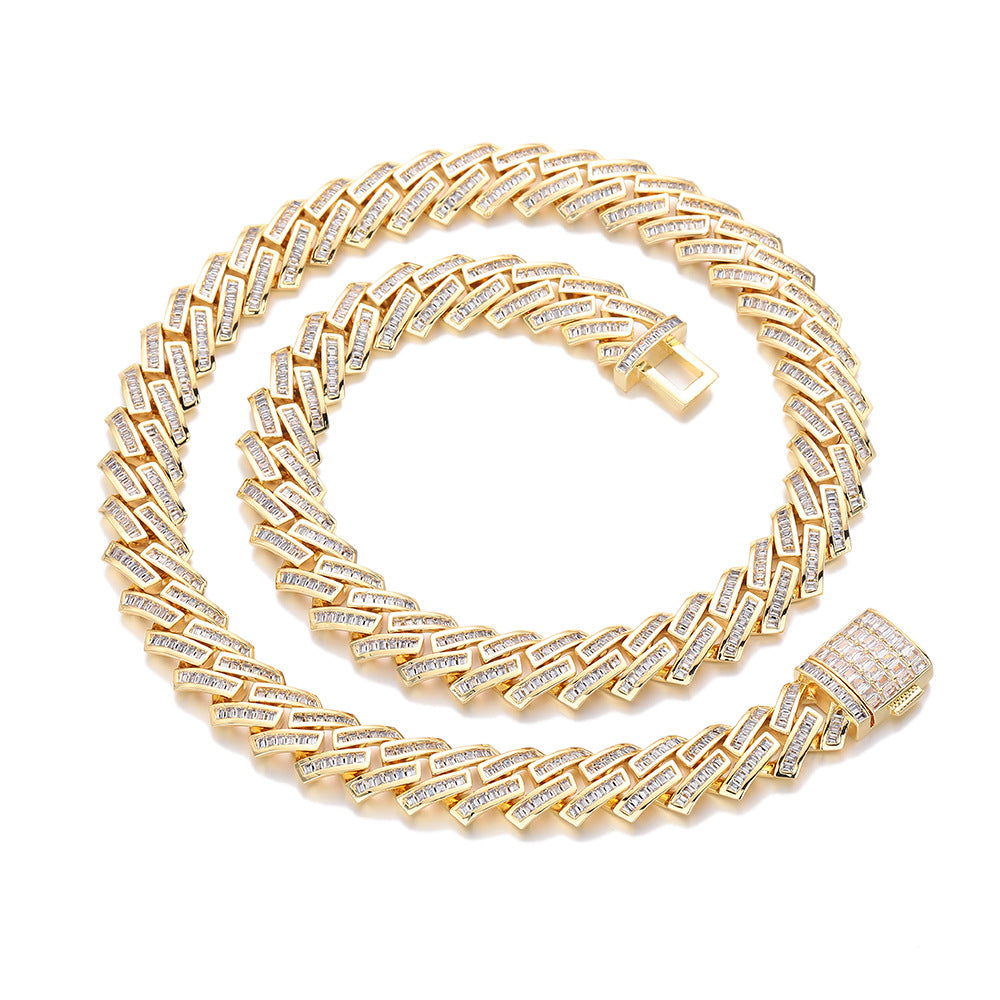 12MM Iced Out Cuban Link Bracelet, Rectangular Stone Hip Hop Chain Bracelet, Unisex