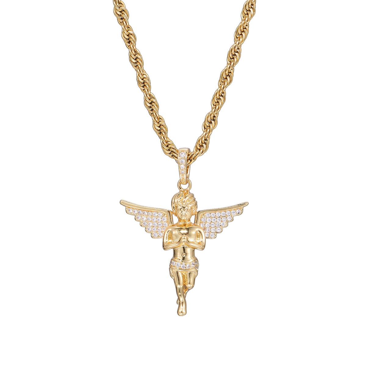 Iced Out Angel Wing Pendant Necklace for Women and Men - Hip Hop Cubic Zirconia Copper Chain Jewelry Gift product image