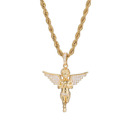 Iced Out Angel Wing Pendant Necklace for Women and Men - Hip Hop Cubic Zirconia Copper Chain Jewelry Gift