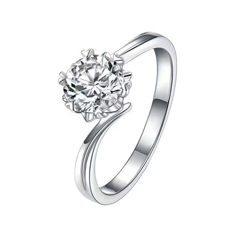 Moissanite Ring for Women, Six-Prong Solitaire Engagement Ring, Wave Band U-Shape Promise Ring, 0.5 to 5 Carat product image