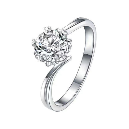 Moissanite Ring for Women, Six-Prong Solitaire Engagement Ring, Wave Band U-Shape Promise Ring, 0.5 to 5 Carat