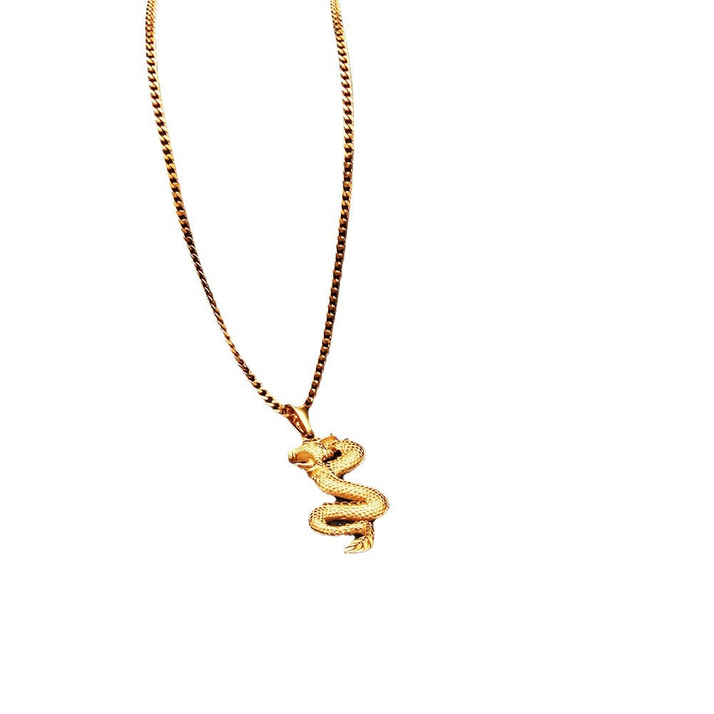 Gold Plated Stainless Steel Dragon Pendant Necklace for Women and Men – Hip Hop Statement Chain product image