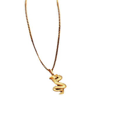Gold Plated Stainless Steel Dragon Pendant Necklace for Women and Men – Hip Hop Statement Chain