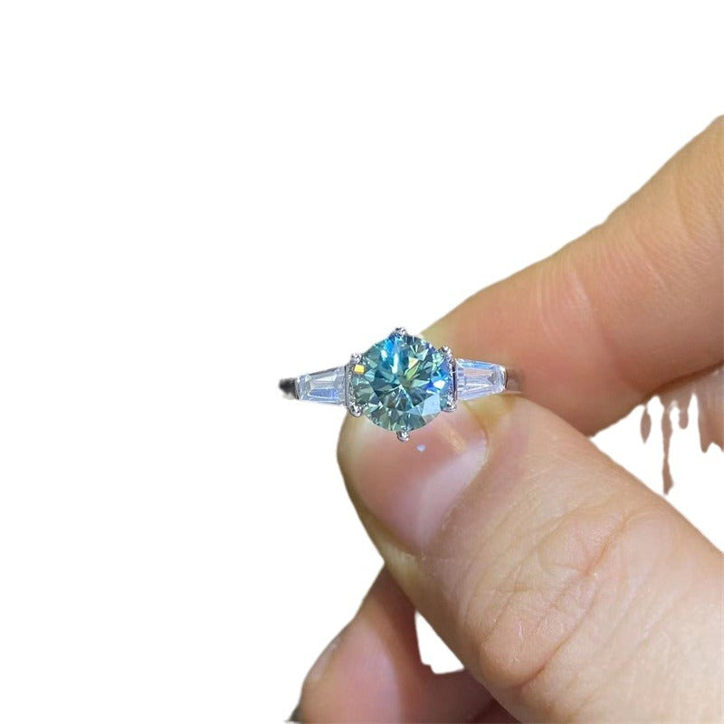 1 Carat Green VVS Moissanite Ring for Women, Geometric Solitaire Engagement Ring product image
