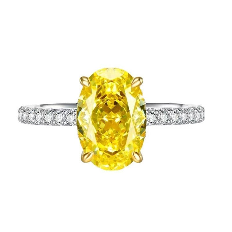 Yellow Oval Moissanite Ring for Women, U-Shaped Pave Band Engagement Ring, 1 Carat or 2 Carat product image