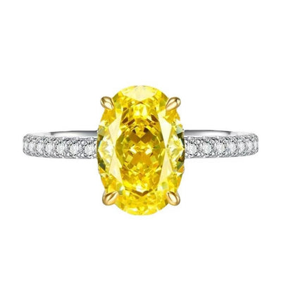 Yellow Oval Moissanite Ring for Women, U-Shaped Pave Band Engagement Ring, 1 Carat or 2 Carat