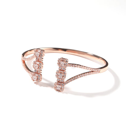 Elegant Cubic Zirconia Copper Bangle Bracelet for Women in Gold, Silver & Rose Gold