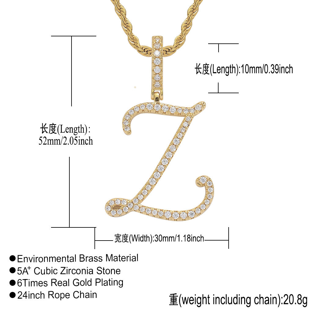 Hip Hop Letter Cubic Zirconia Pendant Necklace for Men and Women