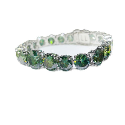 Green Moissanite Tennis Bracelet for Women - Round Cut Statement Bracelet, 15cm 16cm 17cm 18cm