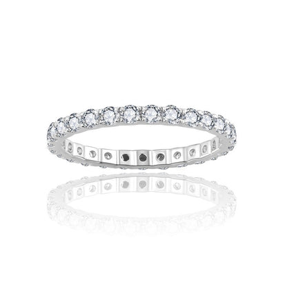Round Moissanite Eternity Ring, S925 Silver Gold-Plated Stackable Wedding Ring for Women
