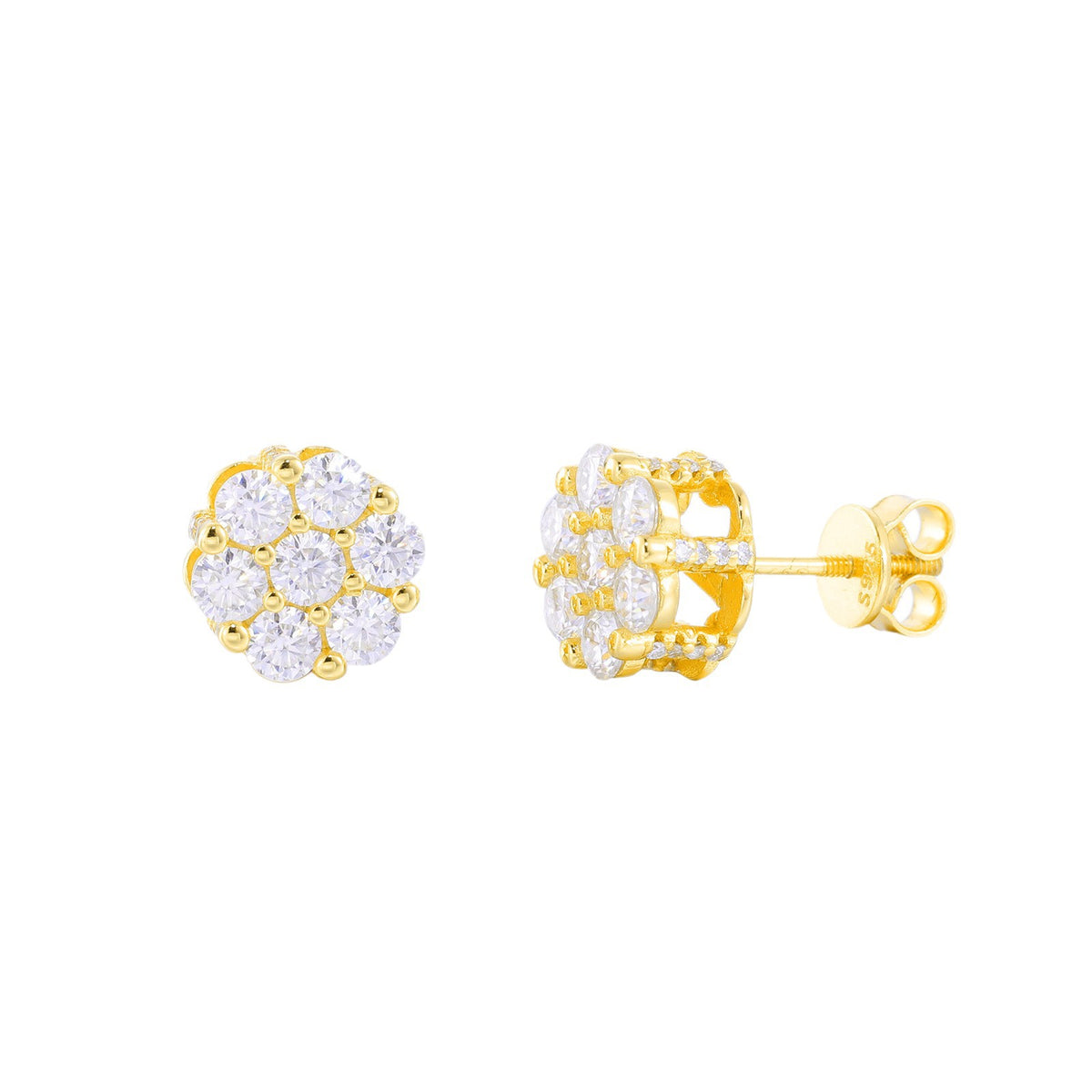 Moissanite Round Cluster Stud Earrings for Women, Sparkling Ear Studs product image