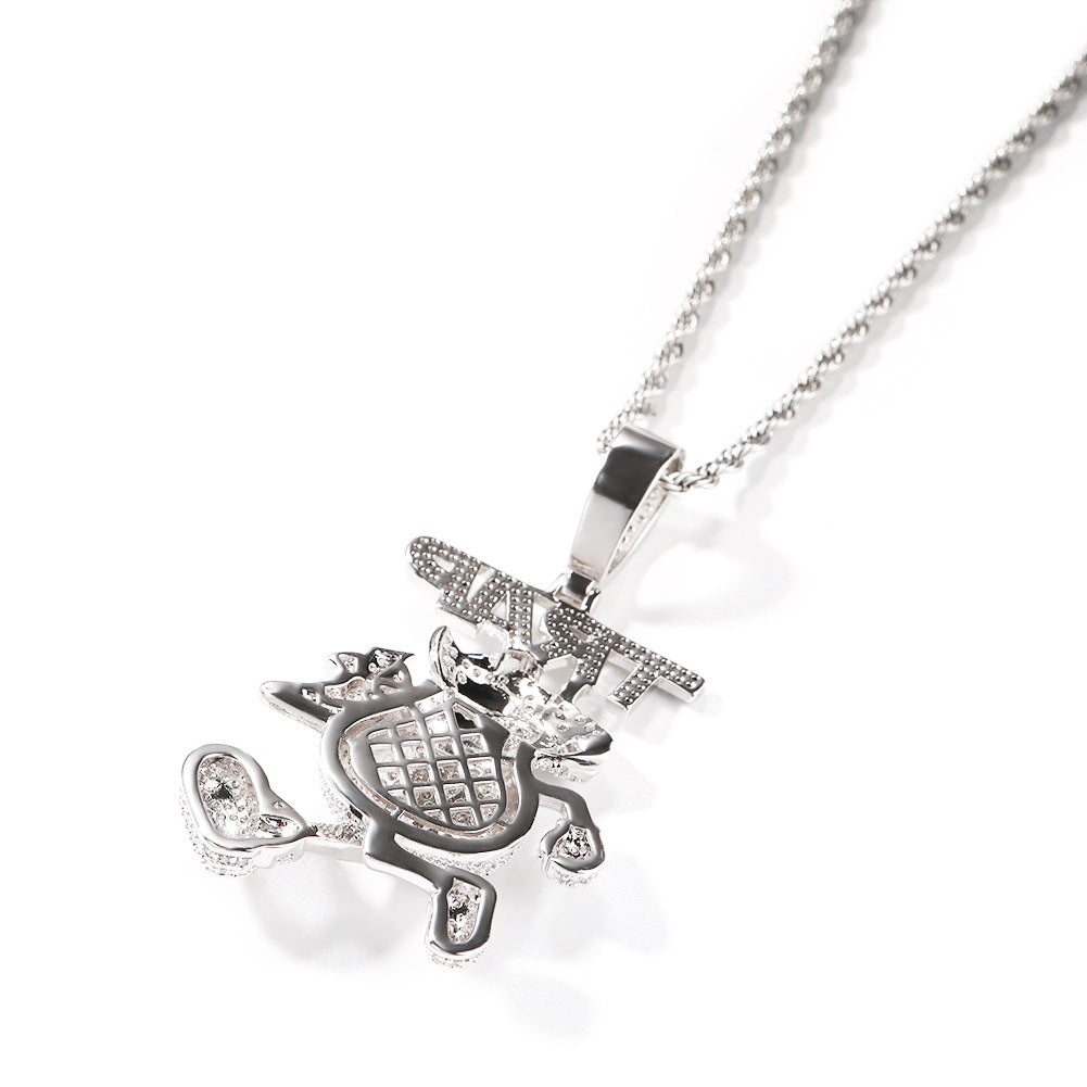 Iced Out Cartoon Pendant Necklace for Women and Men - Cubic Zirconia Hip Hop Statement Chain in Gold or Silver, 24 Inch Twist Chain