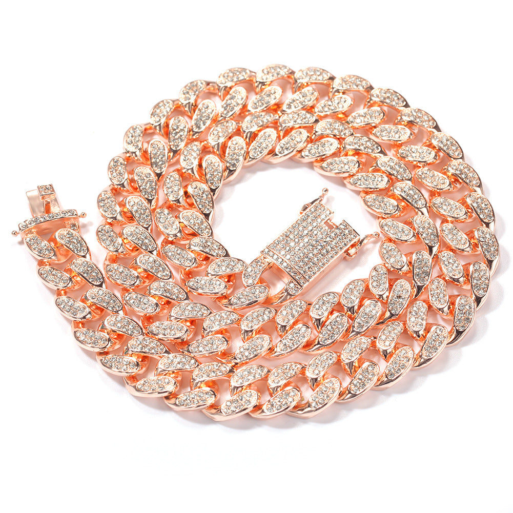 Iced Cuban Link Chain Necklace & Bracelet Set for Men, Gold Plated Statement Hip Hop Chain in Gold, Silver & Rose Gold