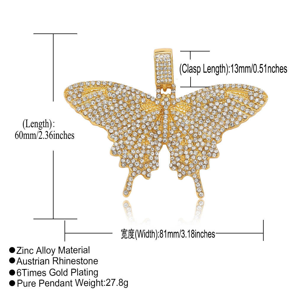 Hip Hop Butterfly Alloy Pendant Necklace for Men and Women