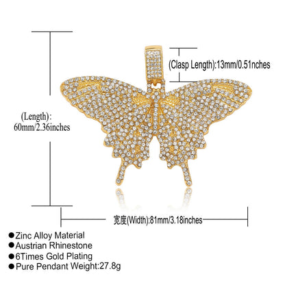 Hip Hop Butterfly Alloy Pendant Necklace for Men and Women