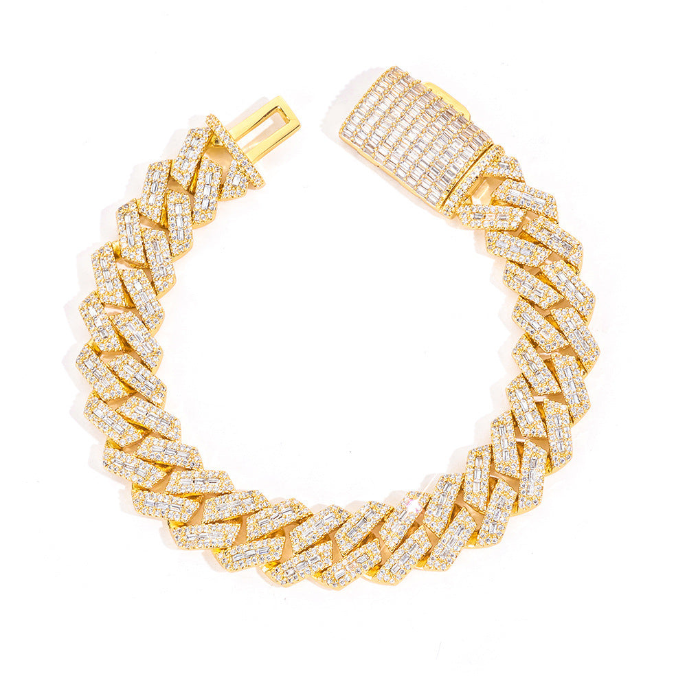 14 mm Diamond-Shaped Iced Cuban Hip Hop Bracelet with Cubic Zirconia on a Copper Base - CHA352 product image
