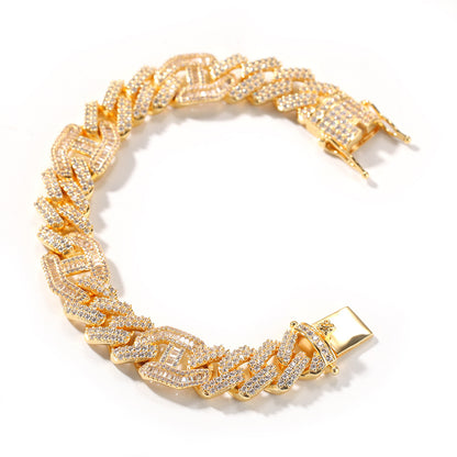 Gold Plated Cuban Link Bracelet with Cubic Zirconia for Women & Men – Hip Hop Statement Chain Bracelet