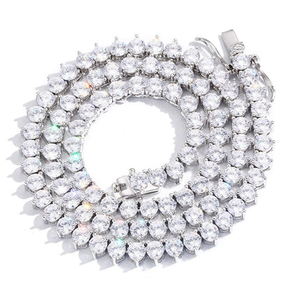 Unisex Iced Out Tennis Chain Necklace with Round Cubic Zirconia, Hip Hop Streetwear Chain