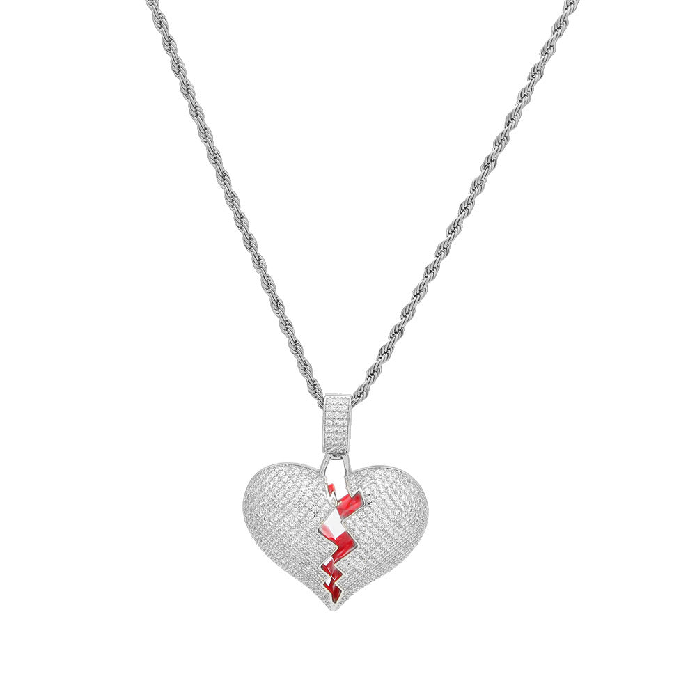 Iced Broken Heart Pendant Necklace for Women & Men – Cubic Zirconia Hip Hop Statement Chain in Gold, Silver & Two-Tone