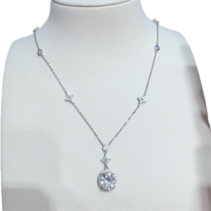 5 Carat Moissanite Necklace for Women, Oval Pendant Chain Necklace in 925 Silver, Geometric O Chain 41-50cm product image