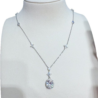 5 Carat Moissanite Necklace for Women, Oval Pendant Chain Necklace in 925 Silver, Geometric O Chain 41-50cm