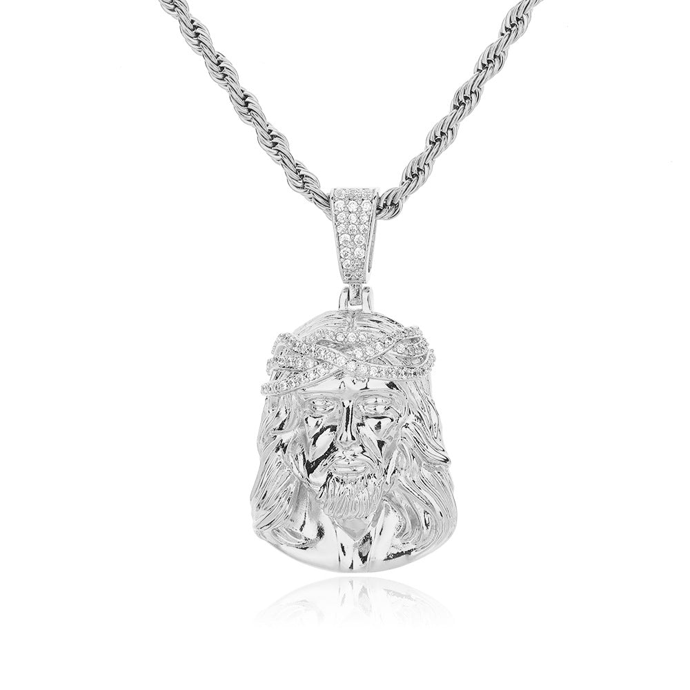 Men's Retro Portrait Pendant Necklace, Rope Chain, Hip Hop CZ Statement Chain