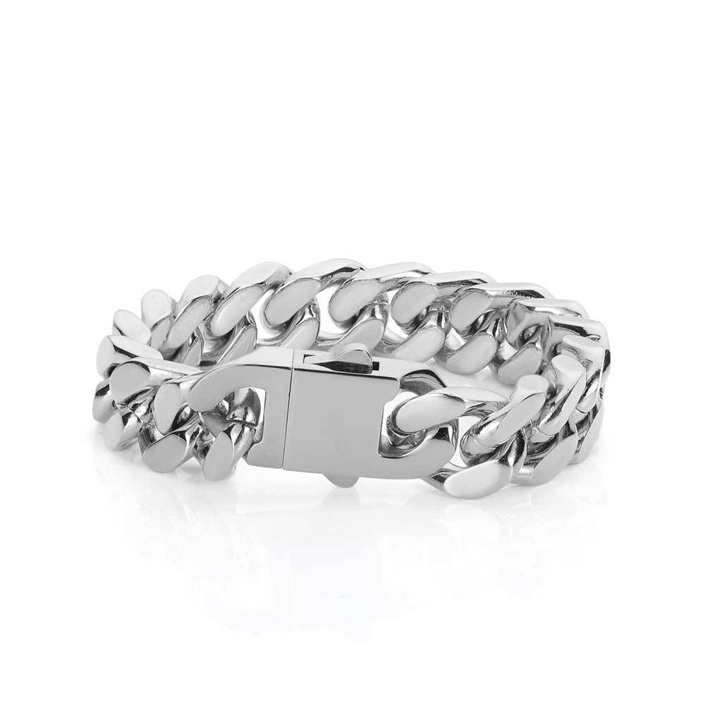 5-15 mm Faceted Polished Cuban Stainless steel Bracelet - CHA053 product image