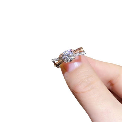1 Carat Moissanite Ring for Women, U Shape Engagement Ring with White, Red or Blue Center Stone