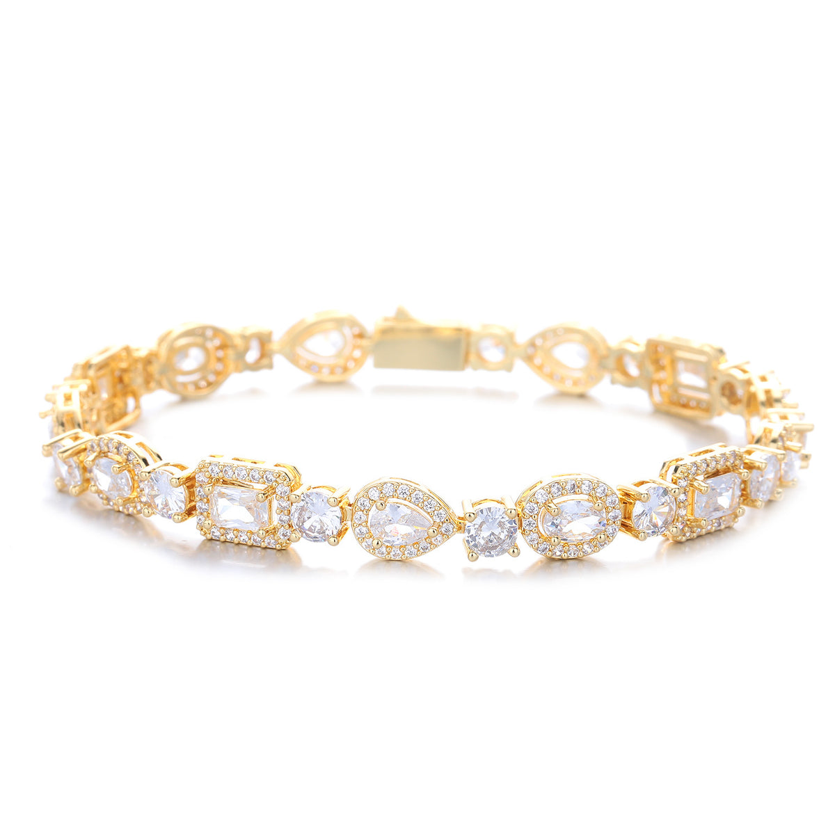 Geometric Cubic Zirconia Tennis Bracelet, Korean Style Link Bangle for Men Women, 8mm Width, 6-9 Inch Sizes product image