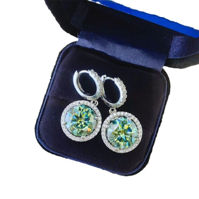 Green Moissanite Halo Drop Hoop Earrings for Women, Round Dangle Earrings, Gift-Ready Dressy Daily Style product image