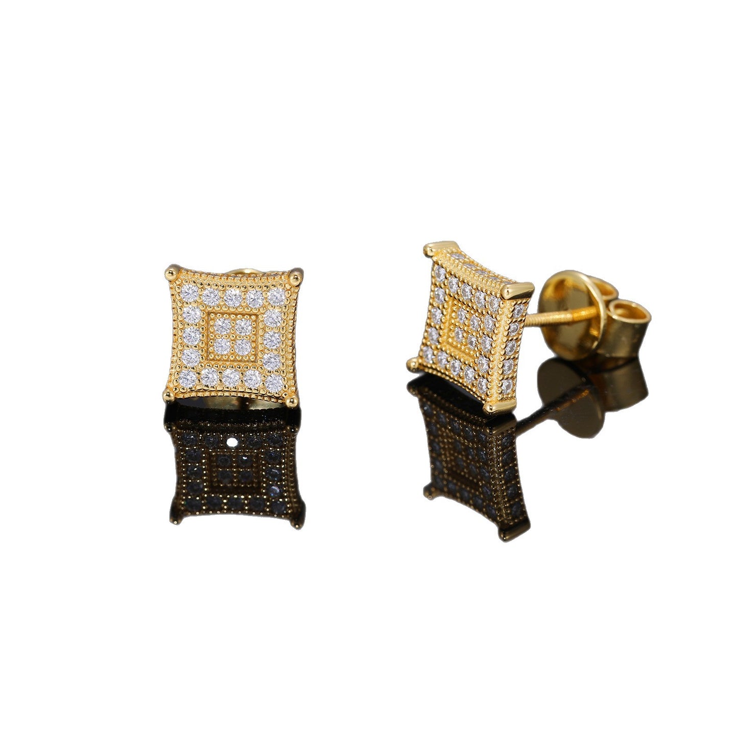 Geometric Square Pavé Stud Earrings, Hip Hop Style Unisex Sparkle Earrings product image