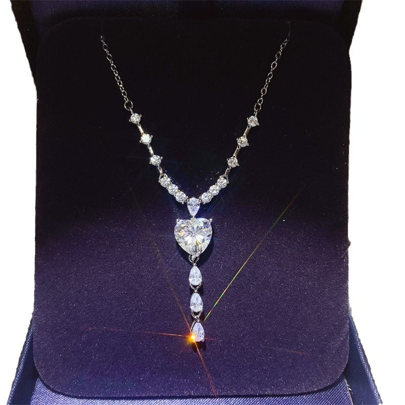 925 Silver Heart Moissanite Necklace for Women, U-Shape Drop Pendant Chain Necklace for Wedding, Evening Dress & Layered Neckline Styling product image