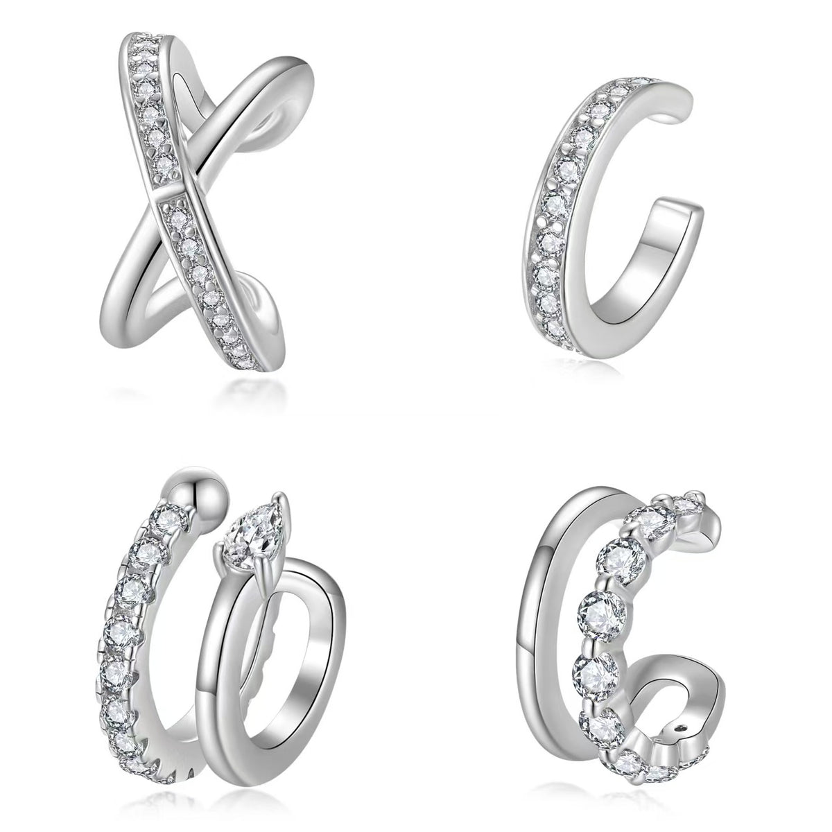 Non-Piercing Ear Cuff Set, 18K Gold Plated Ear Clip Earrings, Layered Cartilage Cuff with Sparkling Stones product image