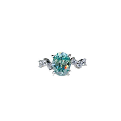 Green Moissanite Ring for Women, Oval 2 Carat Style U-Shape S925 Ring, Engagement Promise Ring
