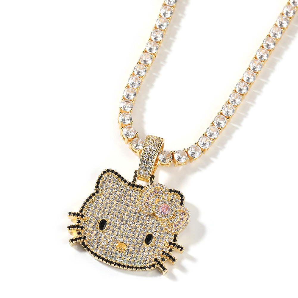 Cute Cartoon Cubic Zirconia Pendant Necklace for Women – Hip Hop Statement Chain in Gold, Rose Gold & Silver Tones
