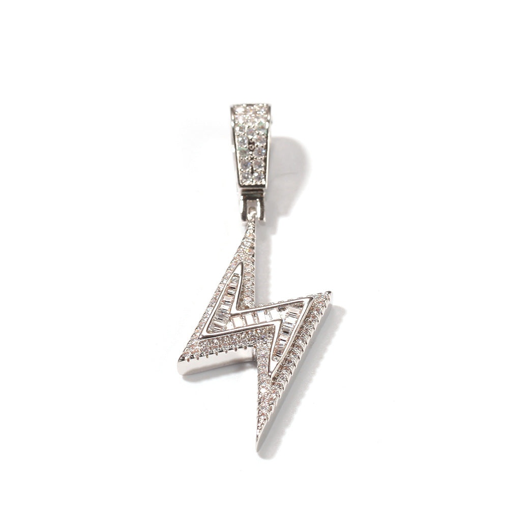 Lightning Bolt Cubic Zirconia Pendant Necklace for Women – Hip Hop Statement Chain in Gold or Silver Tone