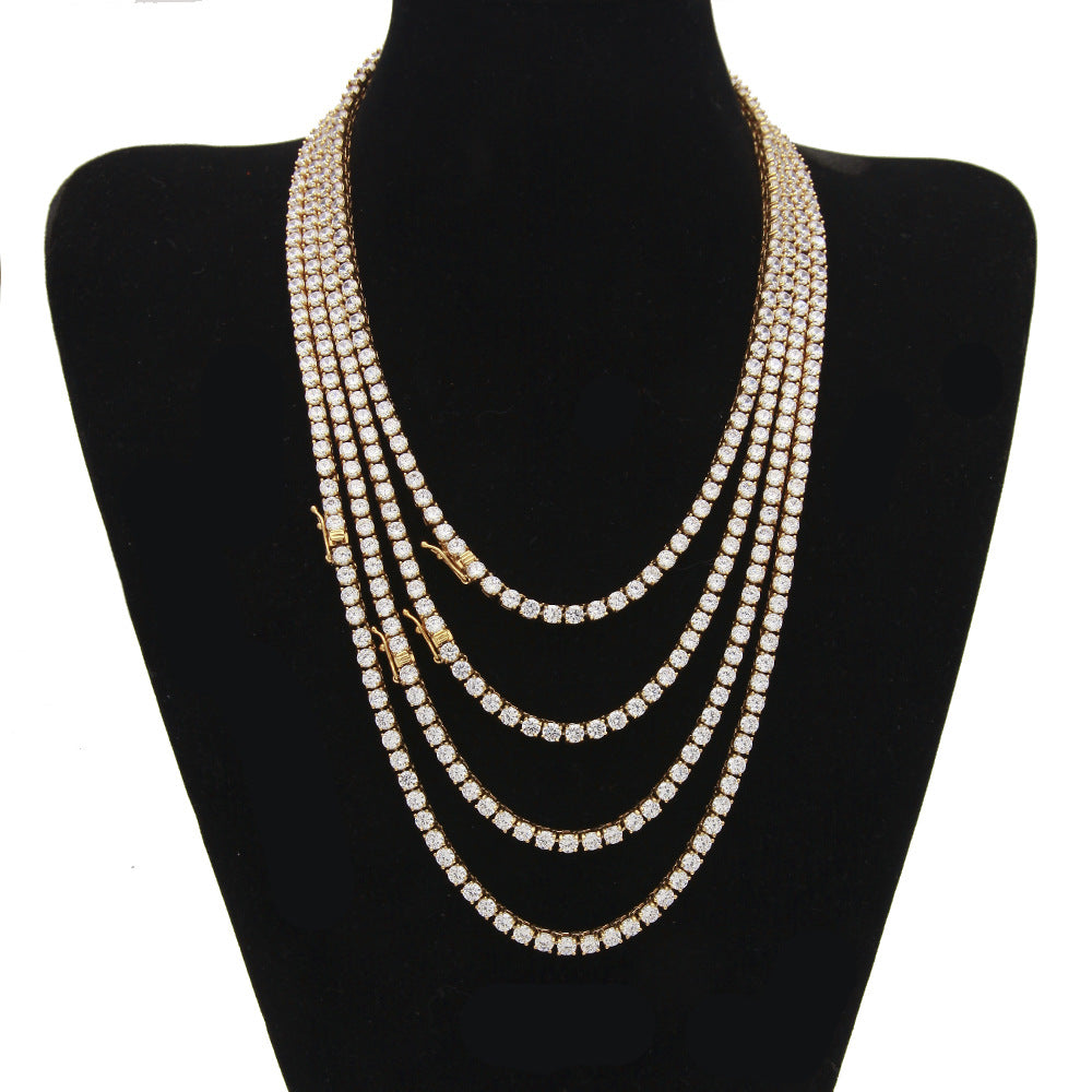 Men’s Iced Out Cubic Zirconia Tennis Chain Necklace & Bracelet Set in Stainless Steel
