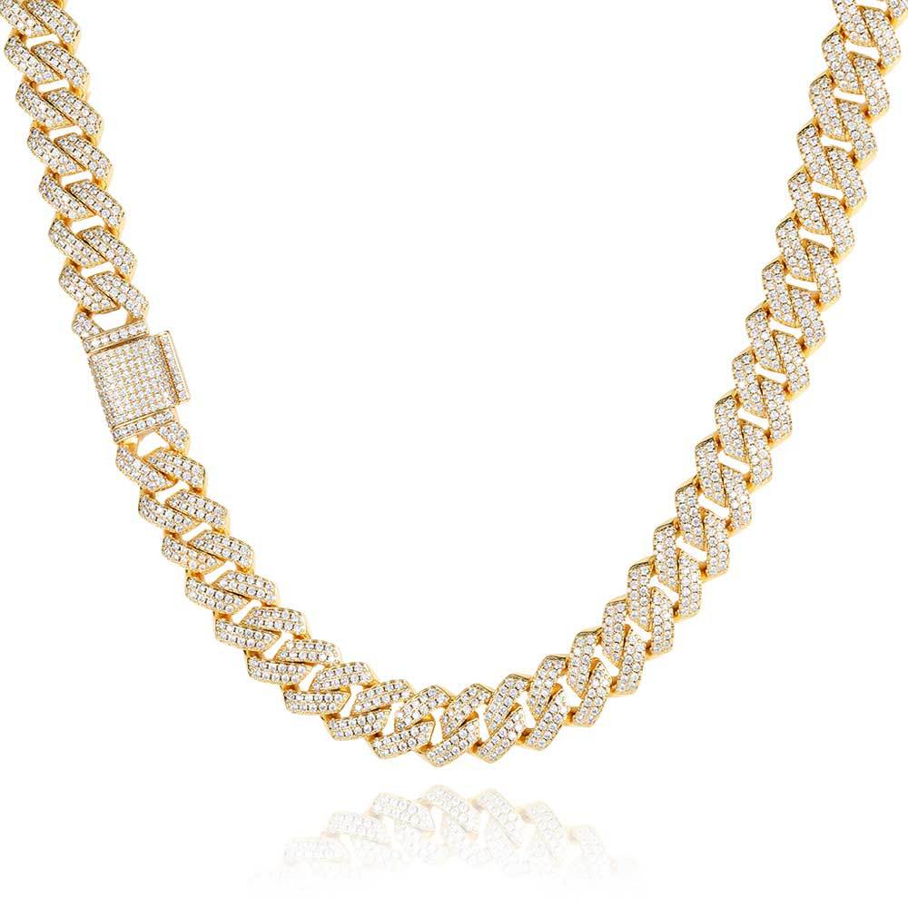 10-20 mm Diamond-Shaped Iced Cuban Copper Necklace with Cubic Zirconia - CHAC001 product image