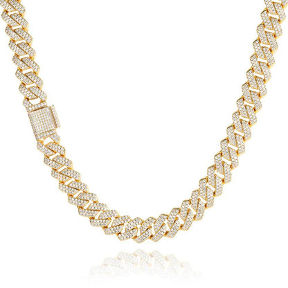 10-20 mm Diamond-Shaped Iced Cuban Copper Necklace with Cubic Zirconia - CHAC001