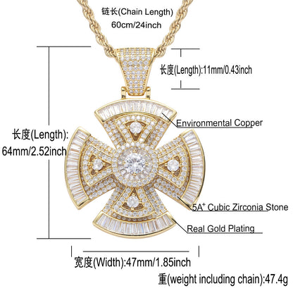 Hip Hop Light Luxury Cross Floral Geometric Copper Pendant Necklace for Men and Women